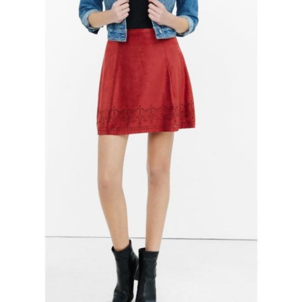 NWT Rust Faux Suede Laser Cut Hem Mini Skirt 12